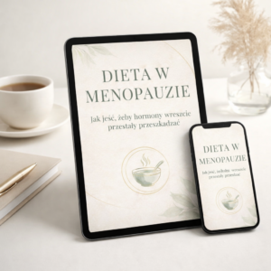 Mockup ebooka „Dieta w menopauzie” na tablecie i smartfonie